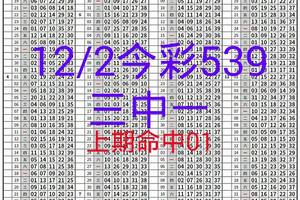 12月2日 今彩539三中一