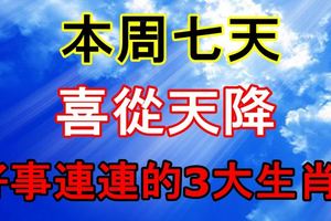 本周七天，喜從天降，好事連連的3大生肖！