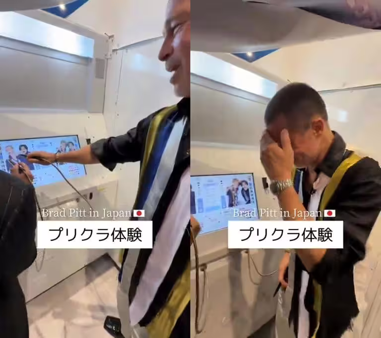 看到成果布萊德彼特不禁扶額。(圖/翻攝自F1Movie_jp推特) 看到成果布萊德彼特不禁扶額。(圖/翻攝自F1Movie_jp推特)