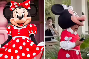 米妮「頭套一脫」粉絲幻滅!角落哈菸、滑手機…畫面真相曝 米妮「頭套一脫」粉絲幻滅!角落哈菸、滑手機…畫面真相曝