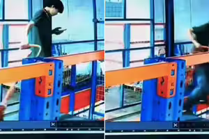 工作時邊滑手機！男子連人帶車墜落電梯井
