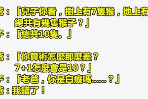 爸爸考兒子：總共有幾只猴子？沒想到兒子算術這麼差！結果下一秒卻被兒子「一句話」狠