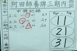 2/4 阿田師養牌三期內>>>六合彩>>>祝大家恭喜發財