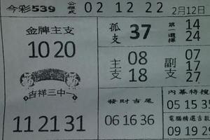 2/12今彩539參考看看>>>祝大家猴年賺大錢