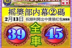 2/13香港六合彩專車>>>>2中1參考看看祝大家今年賺大錢