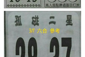 3/1孤碰2星參考看看>>六合彩