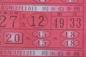 3/10阿水伯手冊>>>六合彩參考看