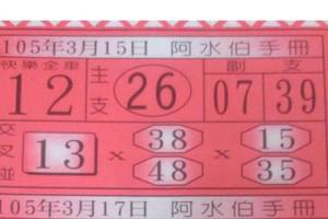 3/15阿水伯手冊>>>>六合彩參考看
