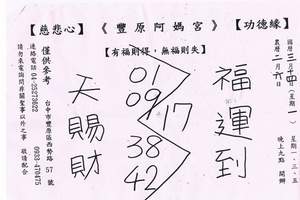 3/17豐原阿媽宮>>>>六合彩參考