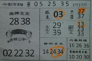 3/17今彩539參考看看