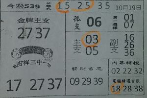 3/19今彩539參考看