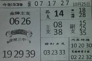 3/25今彩539參考看>>>祝中頭獎