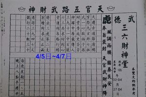 4/7武德三六財神堂天官五路武財神~六合彩參考看