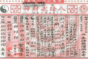 12/15八路武財神+朱府千歲+鎮龍宮~六合彩參考看