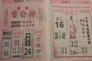 2/21雷公神~六合彩參考看看