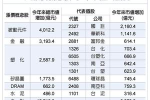 5/28   今年來上市櫃市值躍增 4大漲價類股貢獻逾5成