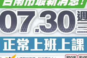 雨量未達標準 台南市明天正常上班上課