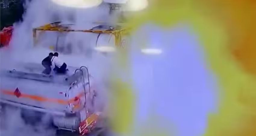 油罐車突冒白煙　瞬間大爆炸陷火海
