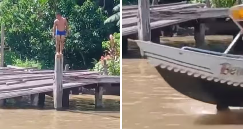 男子在碼頭跳水　抬頭換氣快艇直接輾過