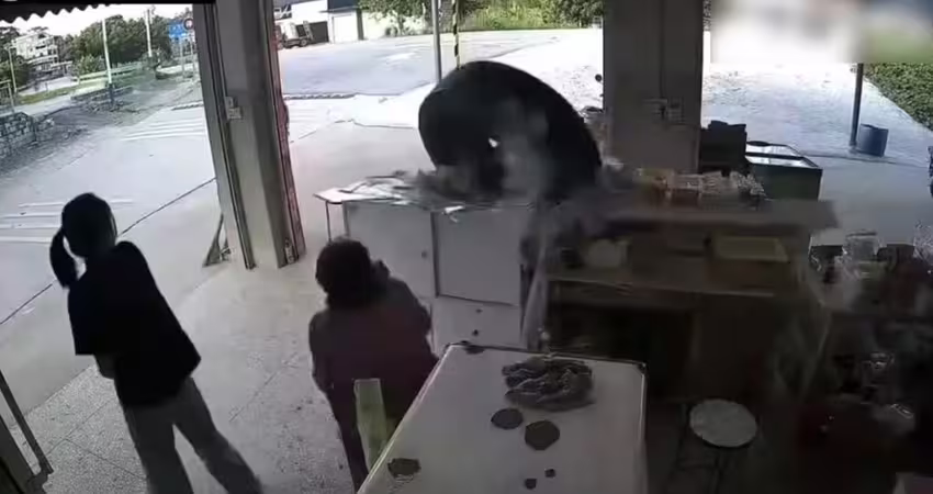 路邊商店飛來橫禍！巨大輪胎如砲彈衝擊