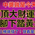 中獎就是今天，頭頂大財運，腳下踏黃金。如果你上榜就發了！快看是否有你？