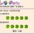 105年11月2日今彩539開獎號碼