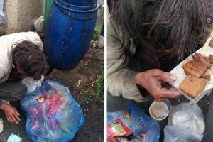 陣頭男看到「街友翻垃圾廚餘」傻眼大哭，當場請吃控肉飯…霸氣留「餓了就來找我」讓鄉親狂點讚